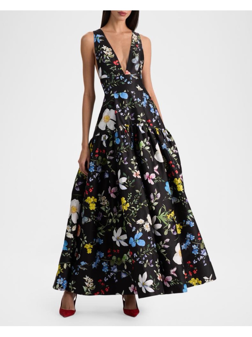 Alice + Olivia Black Floral Plunge Maxi Dress - Picture 3 of 11